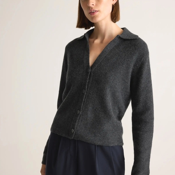 NWT Quince 100% Cashmere Collared Cardigan, Heather Charcoal, S - Picture 1 of 11